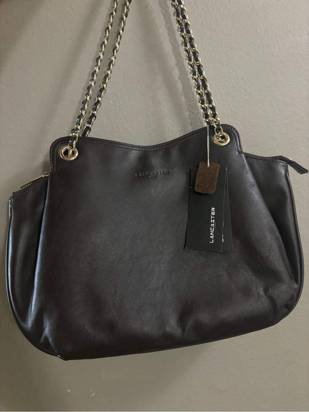 LANCASTER Black Cow Leather Chain-Handle Bag